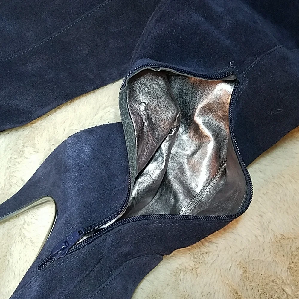 Primadonna Collection Platform Stiletto Thigh high OTK Boots Blue Suede ITALY